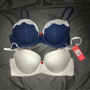 Rampage 34C bras set white and blue